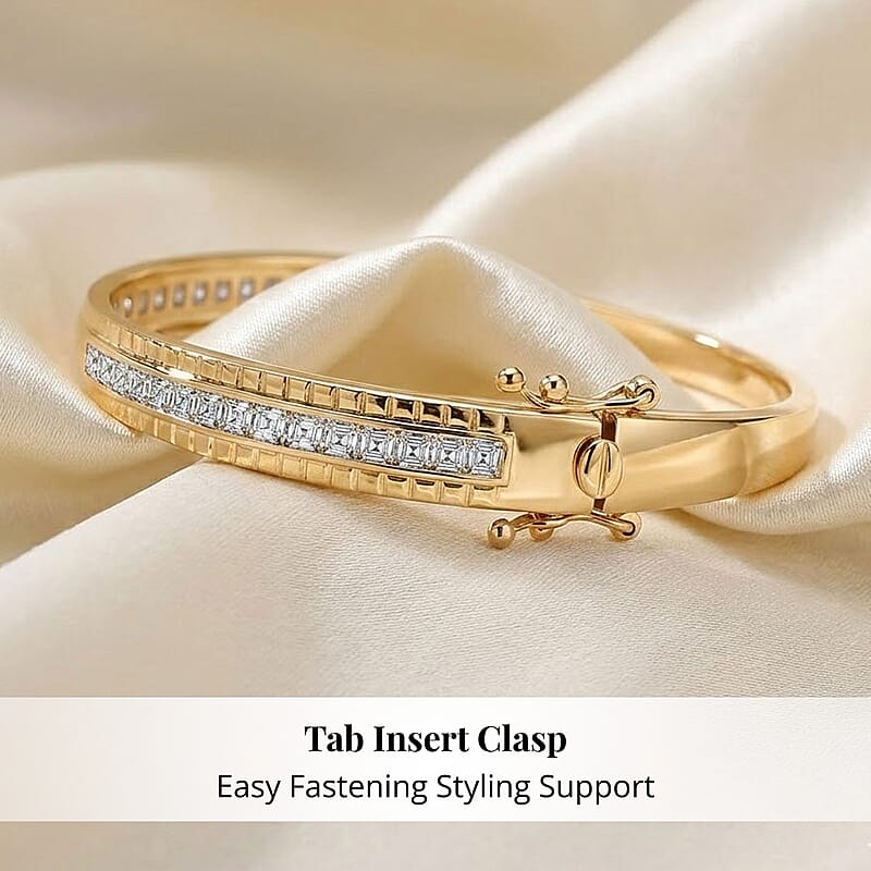 Simulated Diamond 6.00 ctw Bangle Bracelet in 18K Yellow Gold Over Sterling Silver (7.25 In)