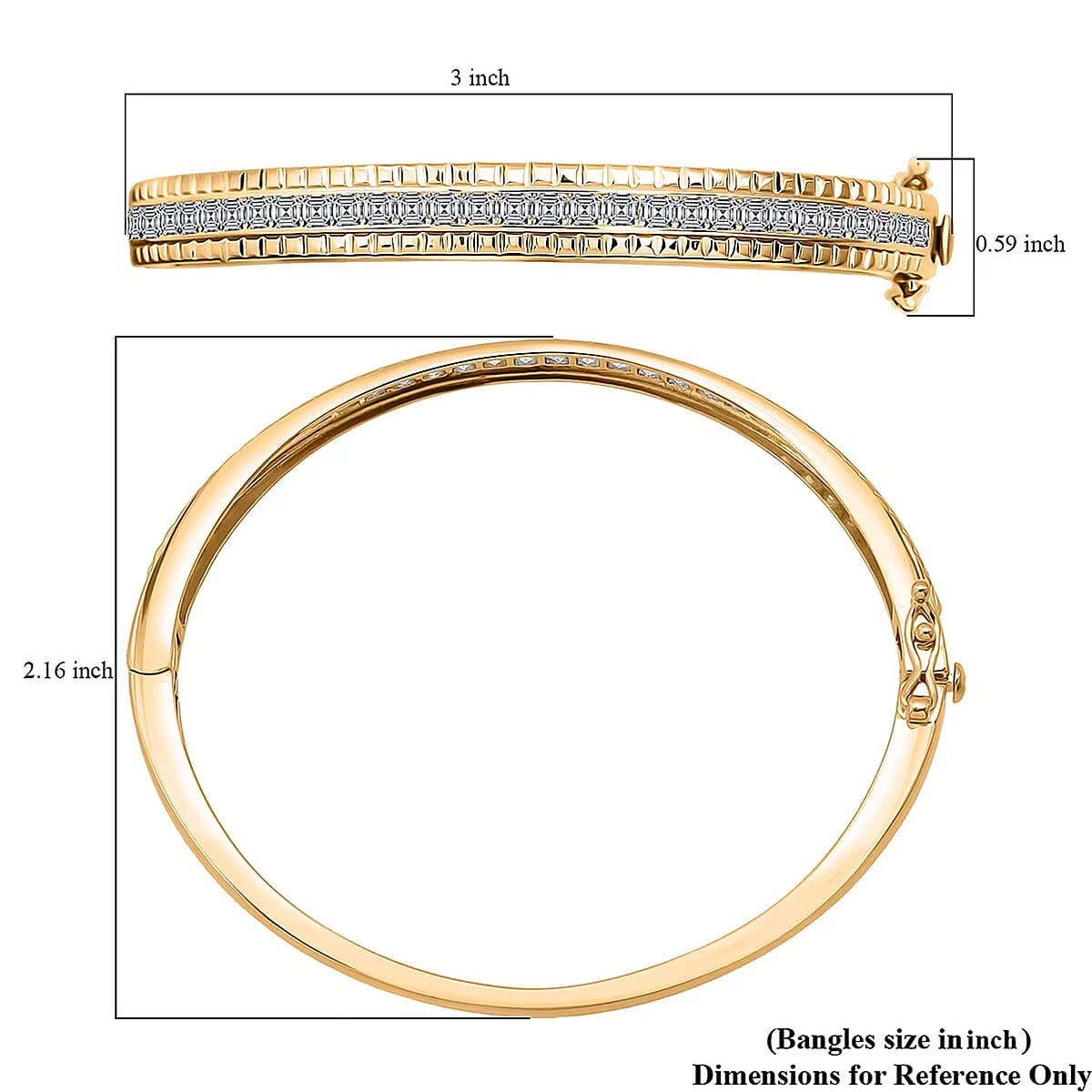 Simulated Diamond 6.00 ctw Bangle Bracelet in 18K Yellow Gold Over Sterling Silver (7.25 In) image number 6