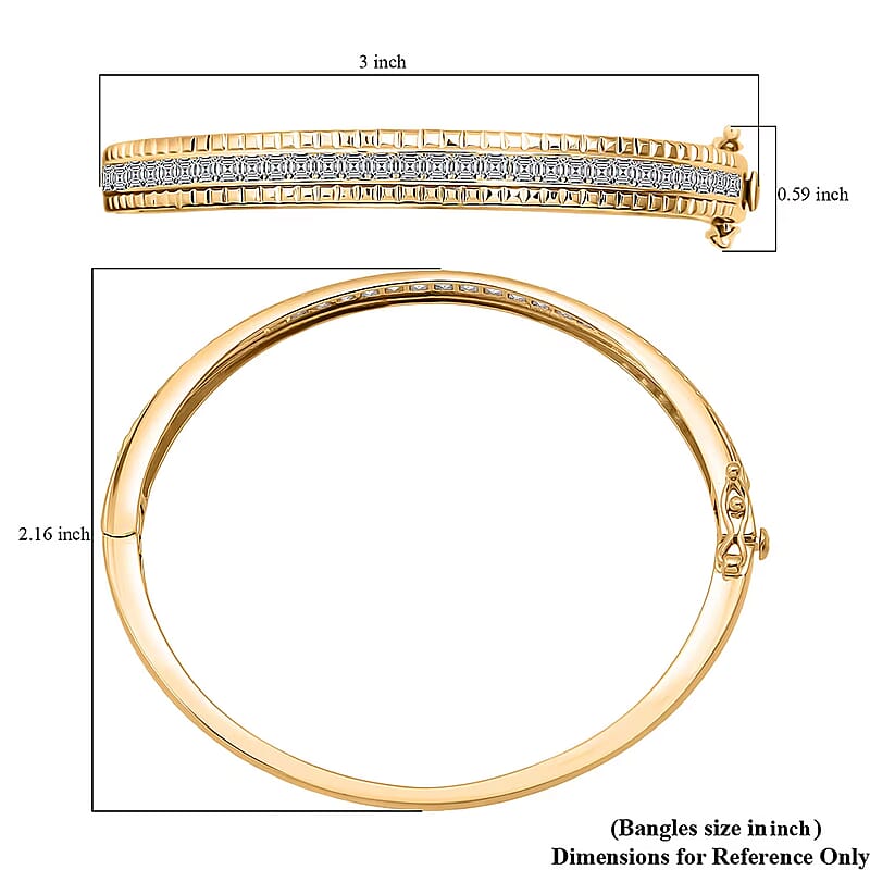 Simulated Diamond 6.00 ctw Bangle Bracelet in 18K Yellow Gold Over Sterling Silver (7.25 In)