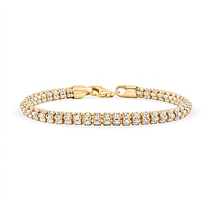 Italian Two Tone Sterling Silver Diamond Cut ICE Round Chain 5 Row Bracelet (8.00 In) 14 Grams