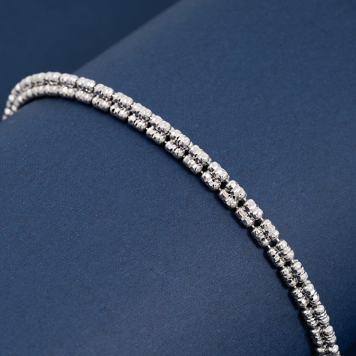Doorbuster Rhodium Over Sterling Silver Diamond Cut ICE Round Chain 3 Row Bracelet (8.00 In) 8.87 Grams image number 1