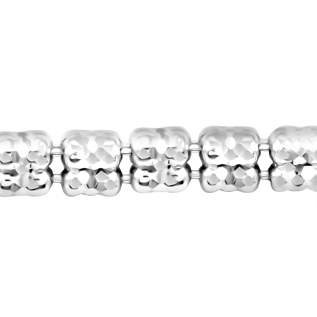 Doorbuster Rhodium Over Sterling Silver Diamond Cut ICE Round Chain 3 Row Bracelet (8.00 In) 8.87 Grams image number 3
