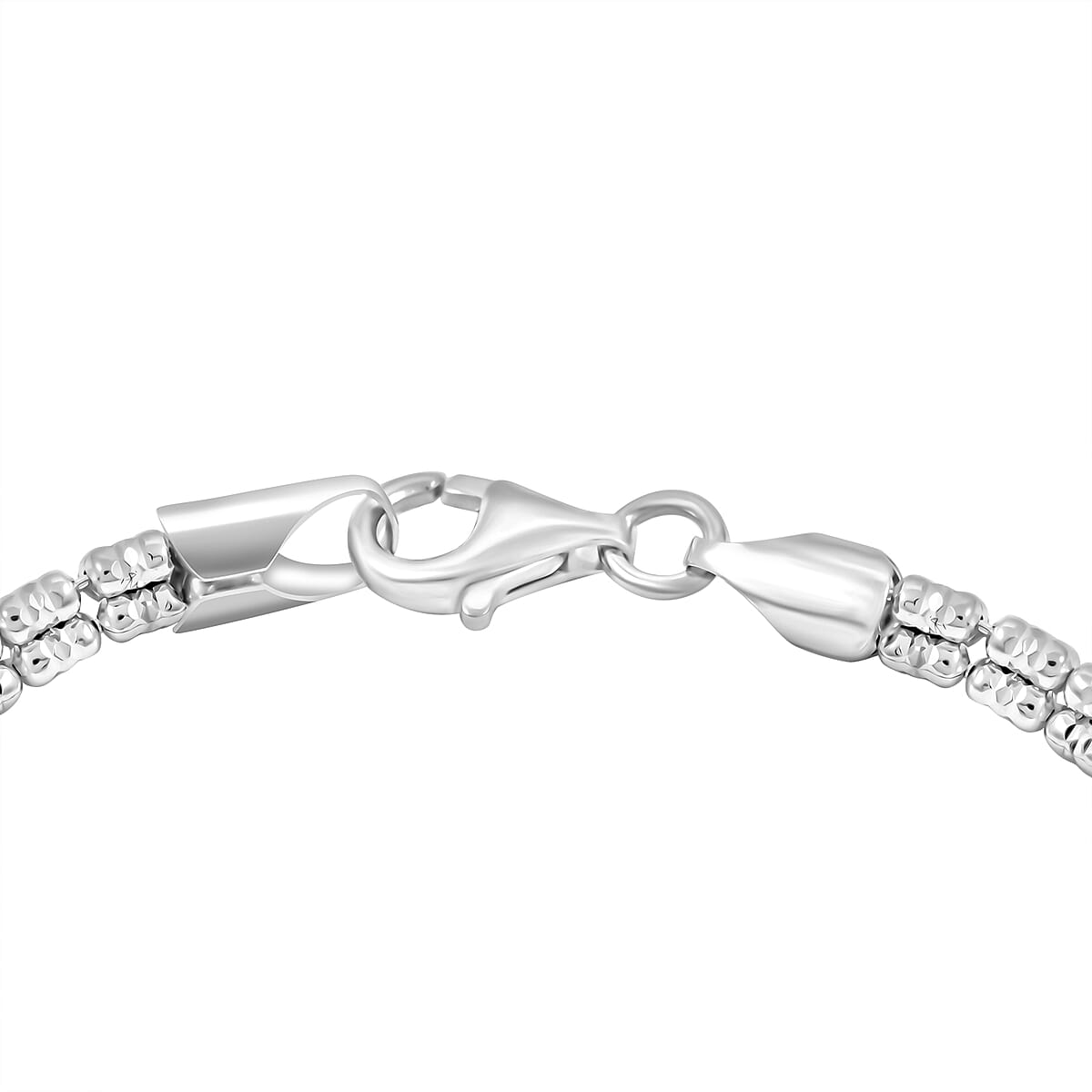 Doorbuster Rhodium Over Sterling Silver Diamond Cut ICE Round Chain 3 Row Bracelet (8.00 In) 8.87 Grams image number 4