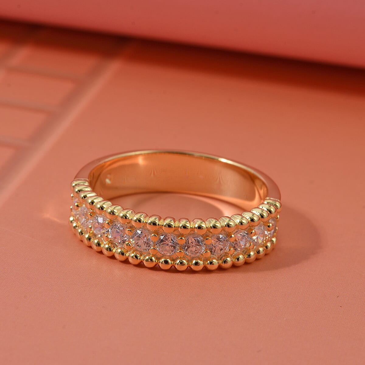 Simulated Diamond 2.00 ctw Ring in 18K Yellow Gold Over Sterling Silver (Size 6.0) image number 1