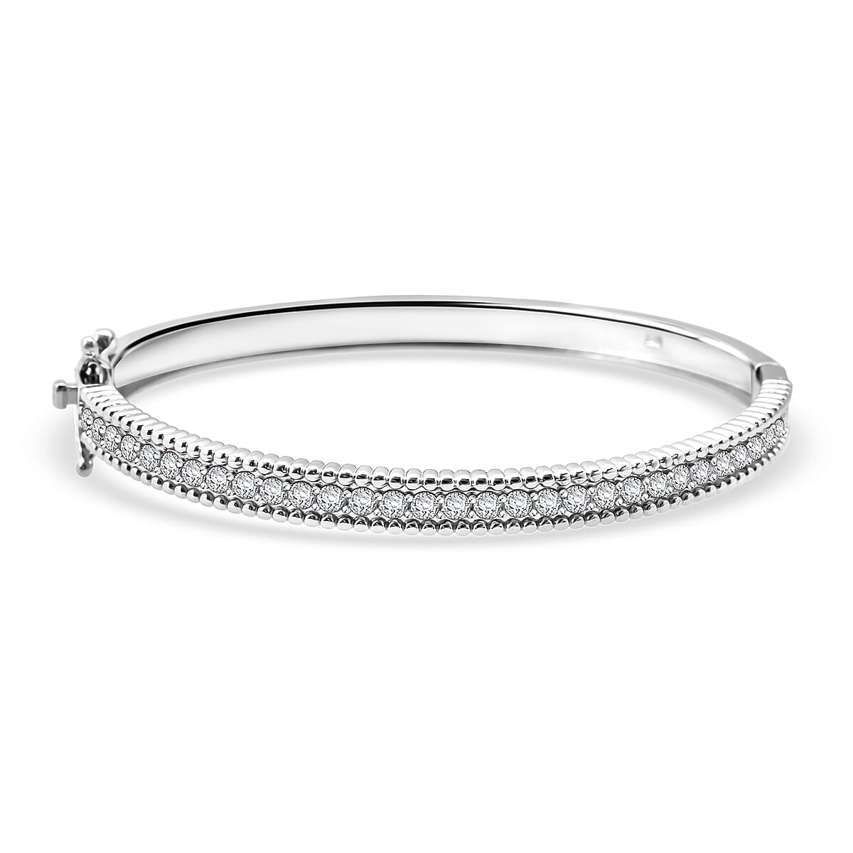 Simulated Diamond 5.90 ctw Bangle Bracelet in Rhodium Over Sterling Silver (7.25 In) image number 0