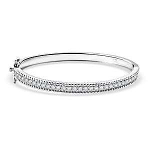 Simulated Diamond 5.90 ctw Bangle Bracelet in Rhodium Over Sterling Silver (7.25 In)