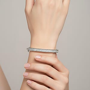 Simulated Diamond 5.90 ctw Bangle Bracelet in Rhodium Over Sterling Silver (7.25 In)