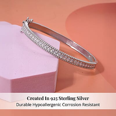 Simulated Diamond 5.90 ctw Bangle Bracelet in Rhodium Over Sterling Silver (7.25 In)