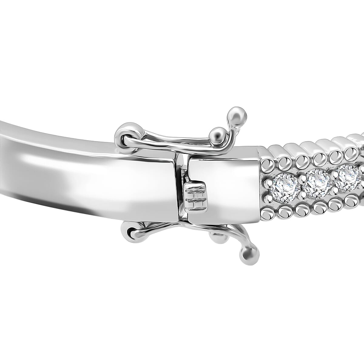 Simulated Diamond 5.90 ctw Bangle Bracelet in Rhodium Over Sterling Silver (7.25 In) image number 4