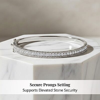 Simulated Diamond 5.90 ctw Bangle Bracelet in Rhodium Over Sterling Silver (7.25 In)