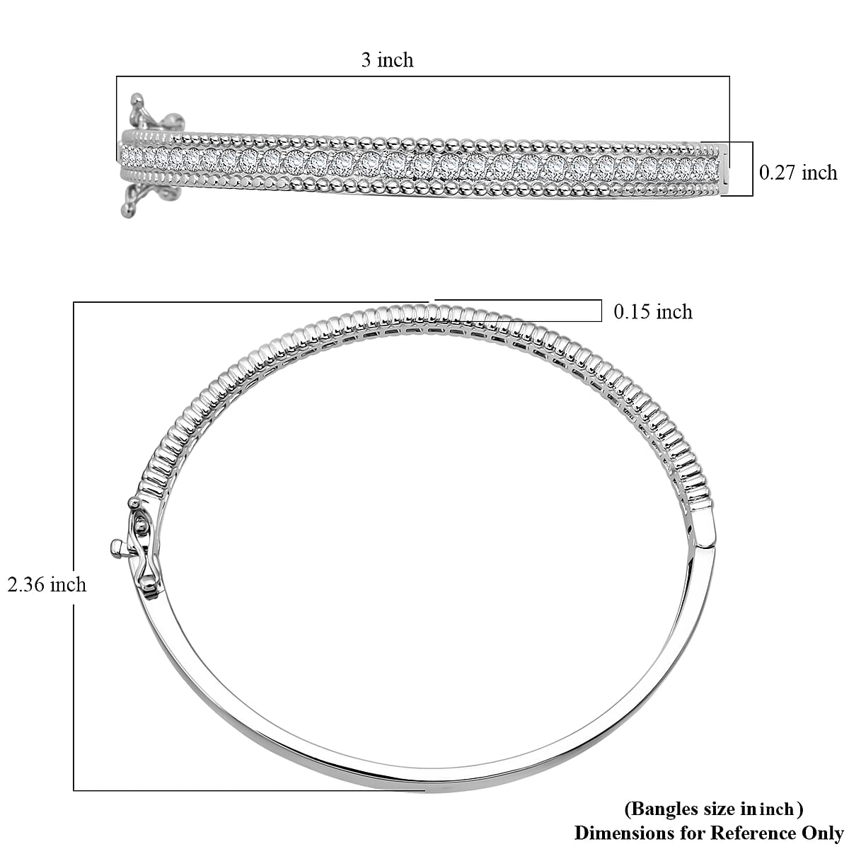 Simulated Diamond 5.90 ctw Bangle Bracelet in Rhodium Over Sterling Silver (7.25 In) image number 5