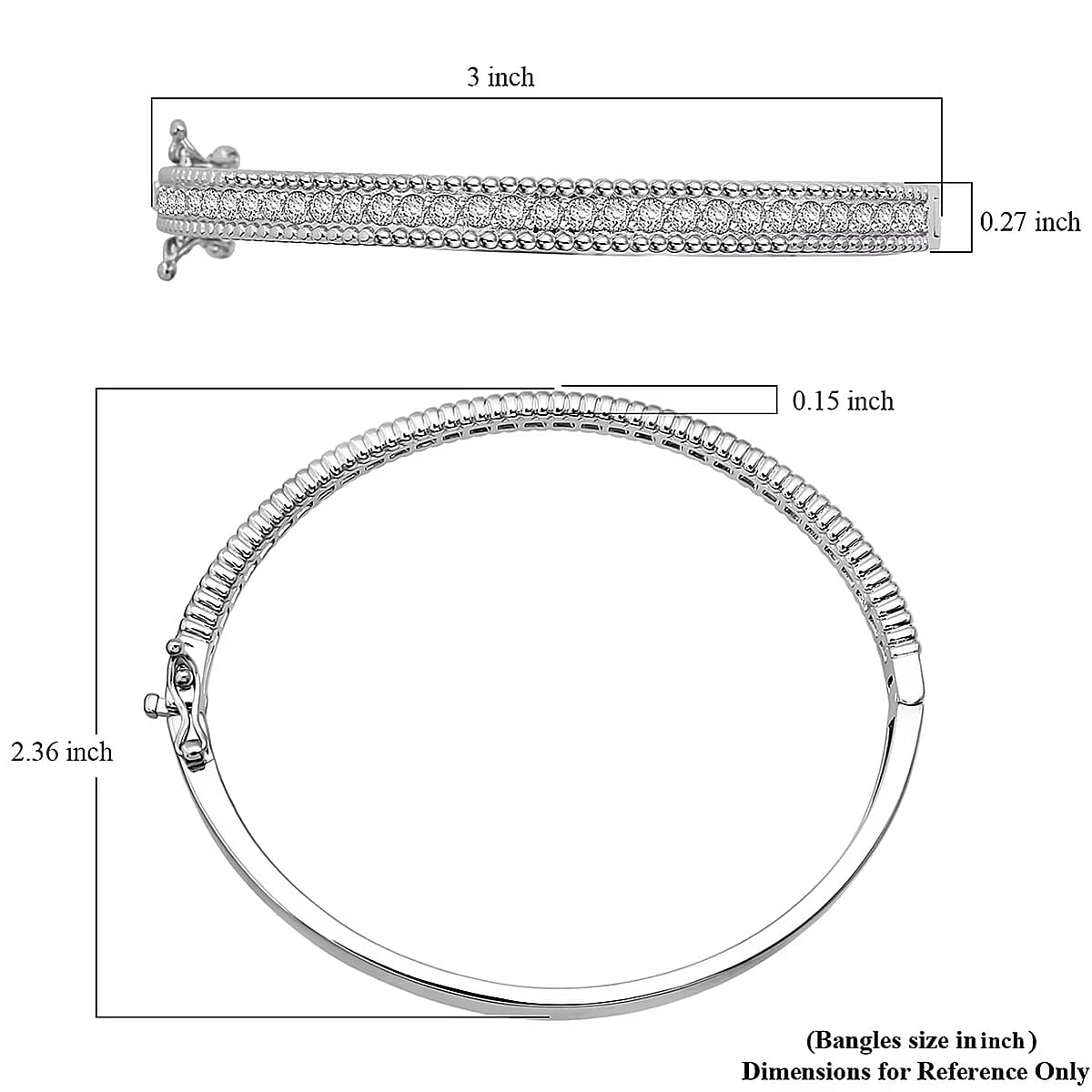 Simulated Diamond 5.90 ctw Bangle Bracelet in Rhodium Over Sterling Silver (7.25 In) image number 6