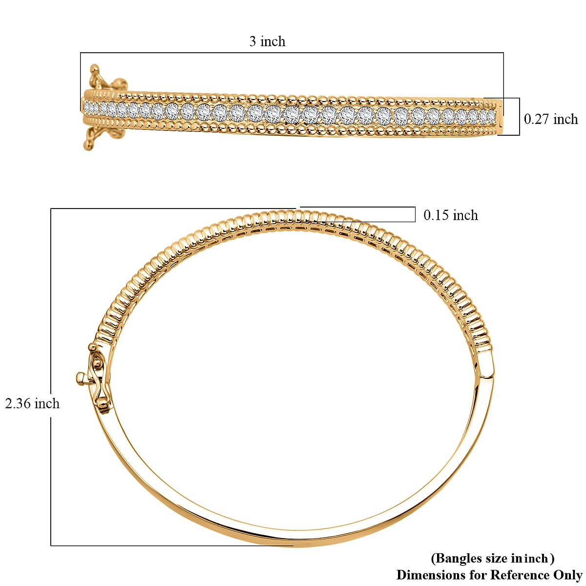 Simulated Diamond 5.90 ctw Bangle Bracelet in 18K Yellow Gold Over Sterling Silver (7.25 In) image number 5