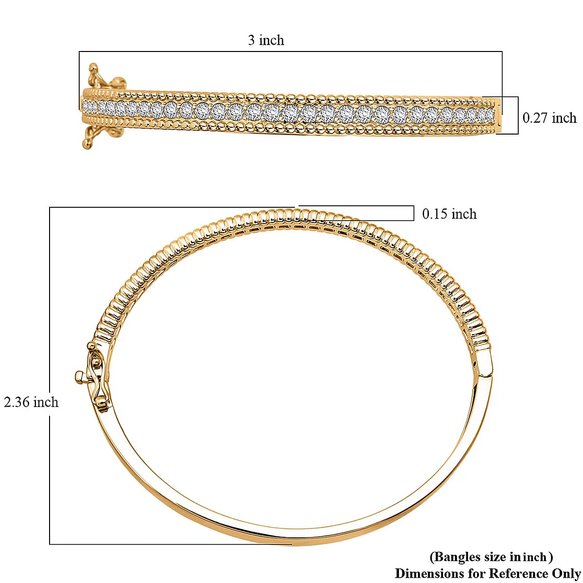Simulated Diamond 5.90 ctw Bangle Bracelet in 18K Yellow Gold Over Sterling Silver (7.25 In) image number 6