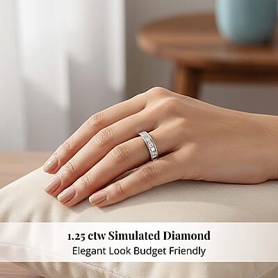 Simulated Diamond 1.25 ctw Ring in Rhodium Over Sterling Silver (Size 6.0)