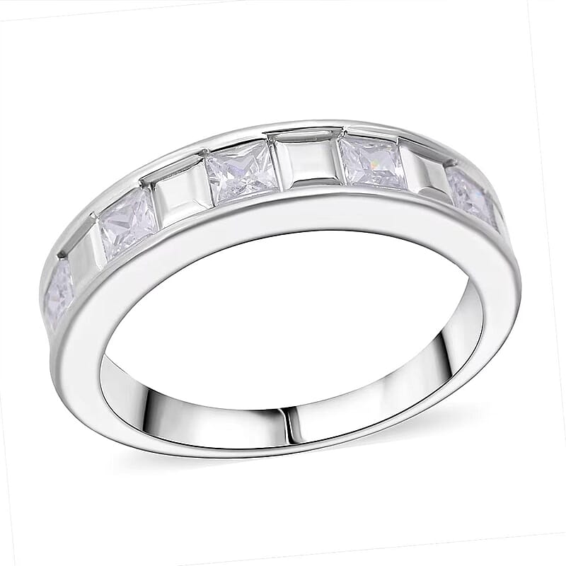 Simulated Diamond 1.25 ctw Ring in Rhodium Over Sterling Silver (Size 8.0)