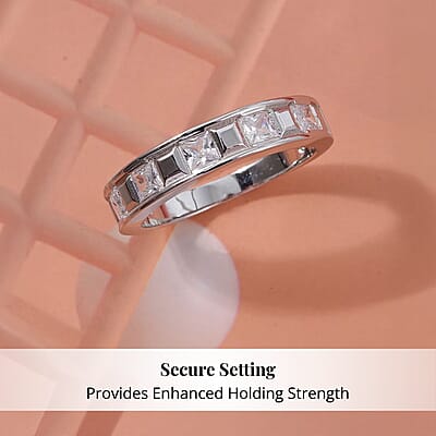 Simulated Diamond 1.25 ctw Ring in Rhodium Over Sterling Silver (Size 8.0)