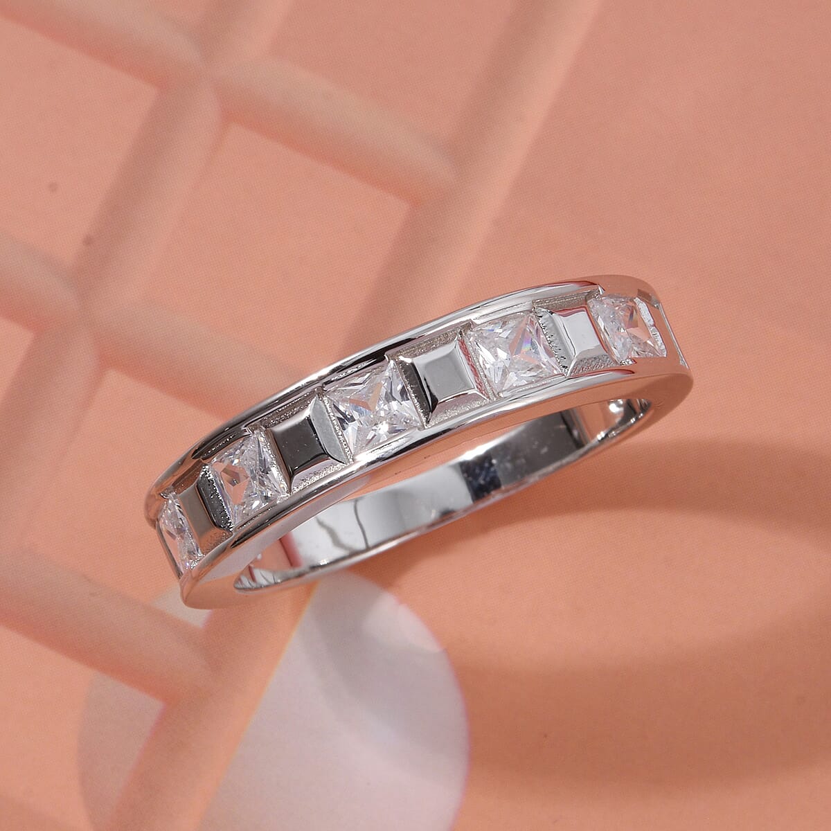 Simulated Diamond 1.25 ctw Ring in Rhodium Over Sterling Silver (Size 9.0) image number 1