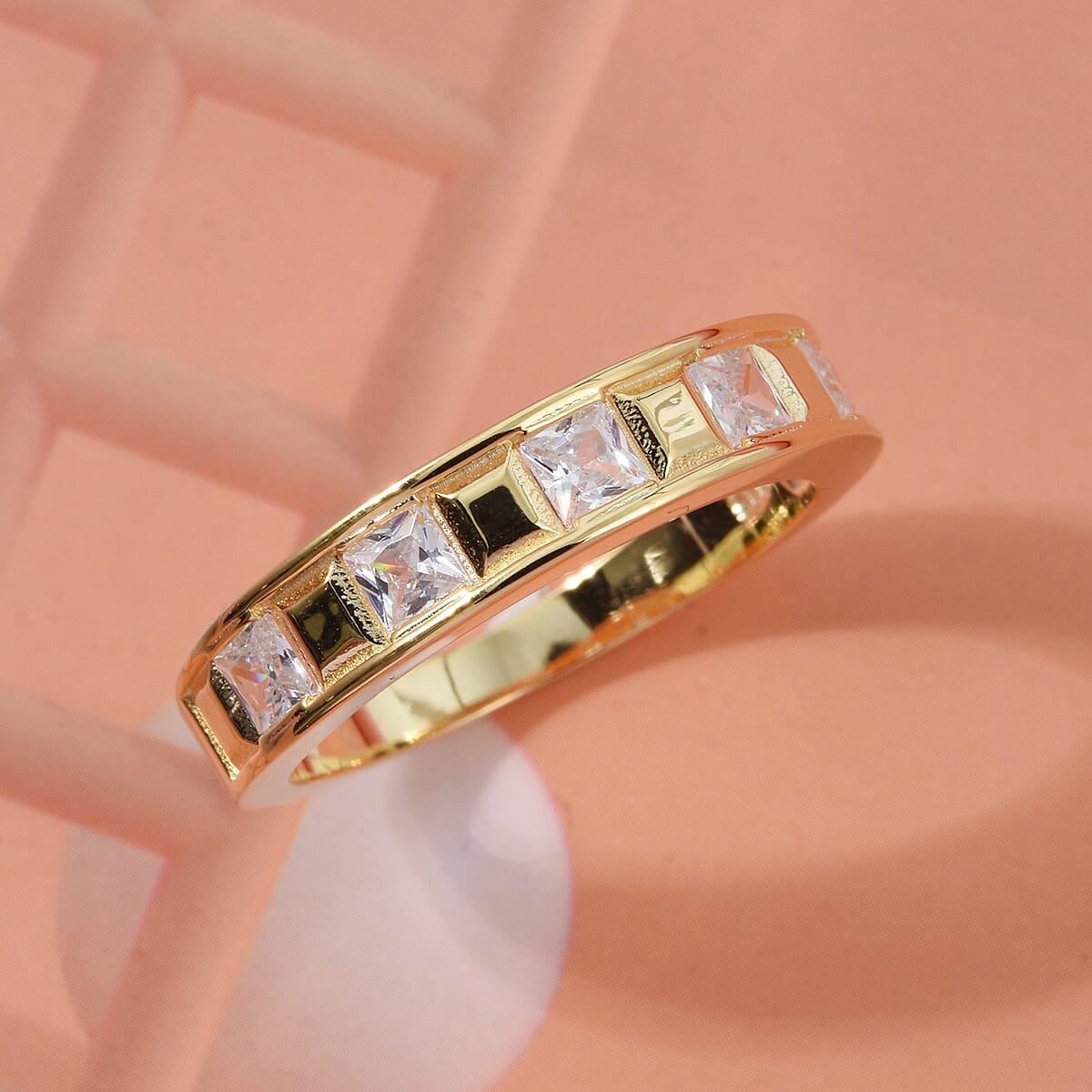 Simulated Diamond 1.25 ctw Ring in 18K Yellow Gold Over Sterling Silver (Size 7.0) image number 1