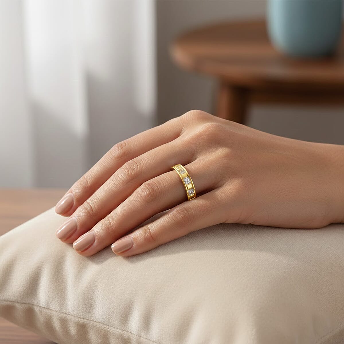 Simulated Diamond 1.25 ctw Ring in 18K Yellow Gold Over Sterling Silver (Size 8.0) image number 2