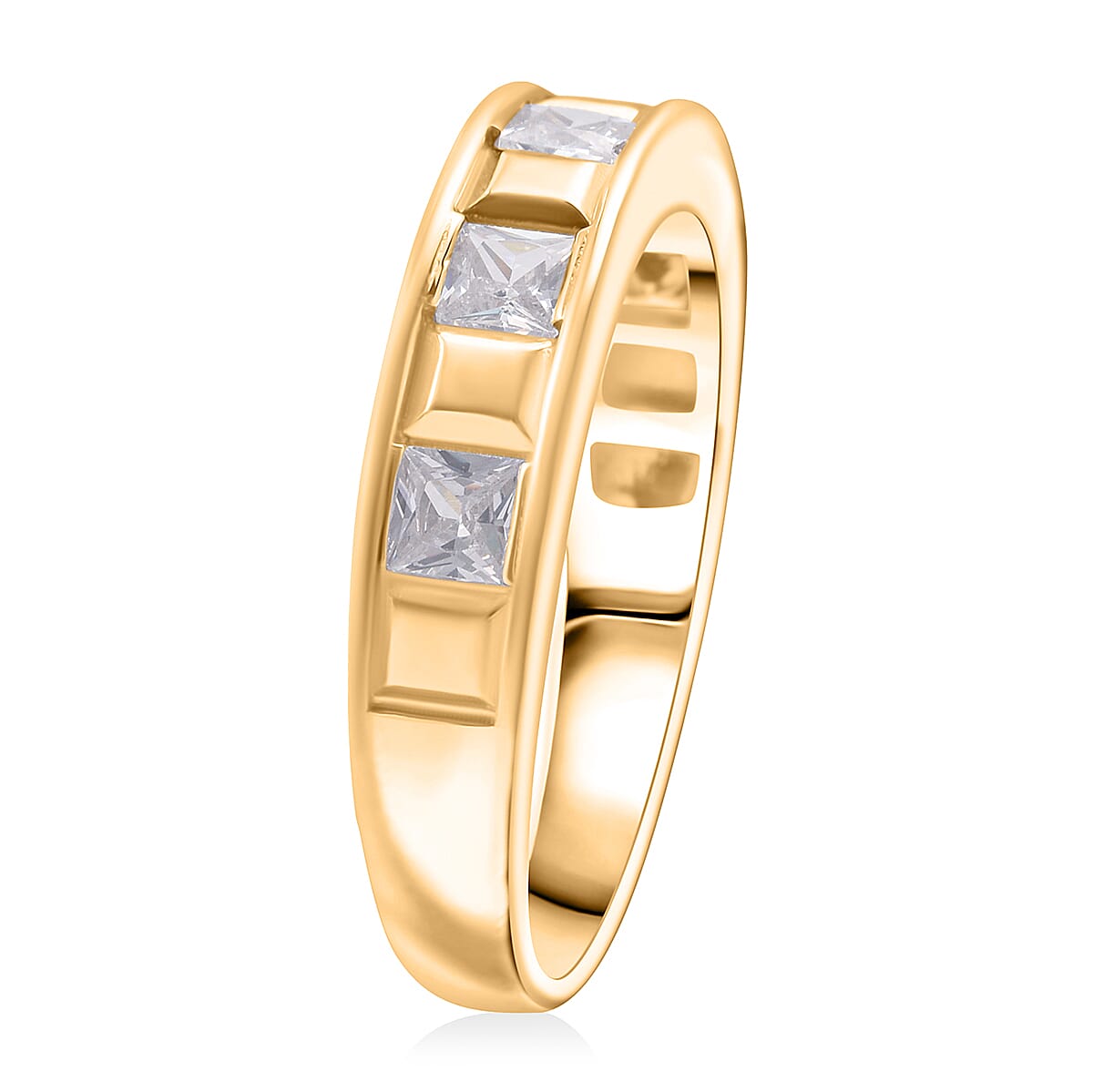 Simulated Diamond 1.25 ctw Ring in 18K Yellow Gold Over Sterling Silver (Size 8.0) image number 3
