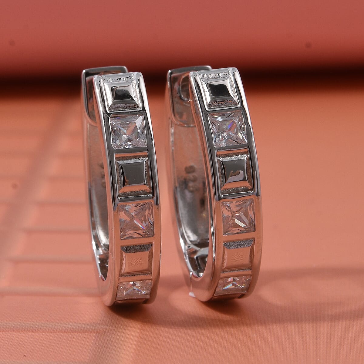 Simulated Diamond Earrings in Rhodium Over Sterling Silver 1.50 ctw image number 1