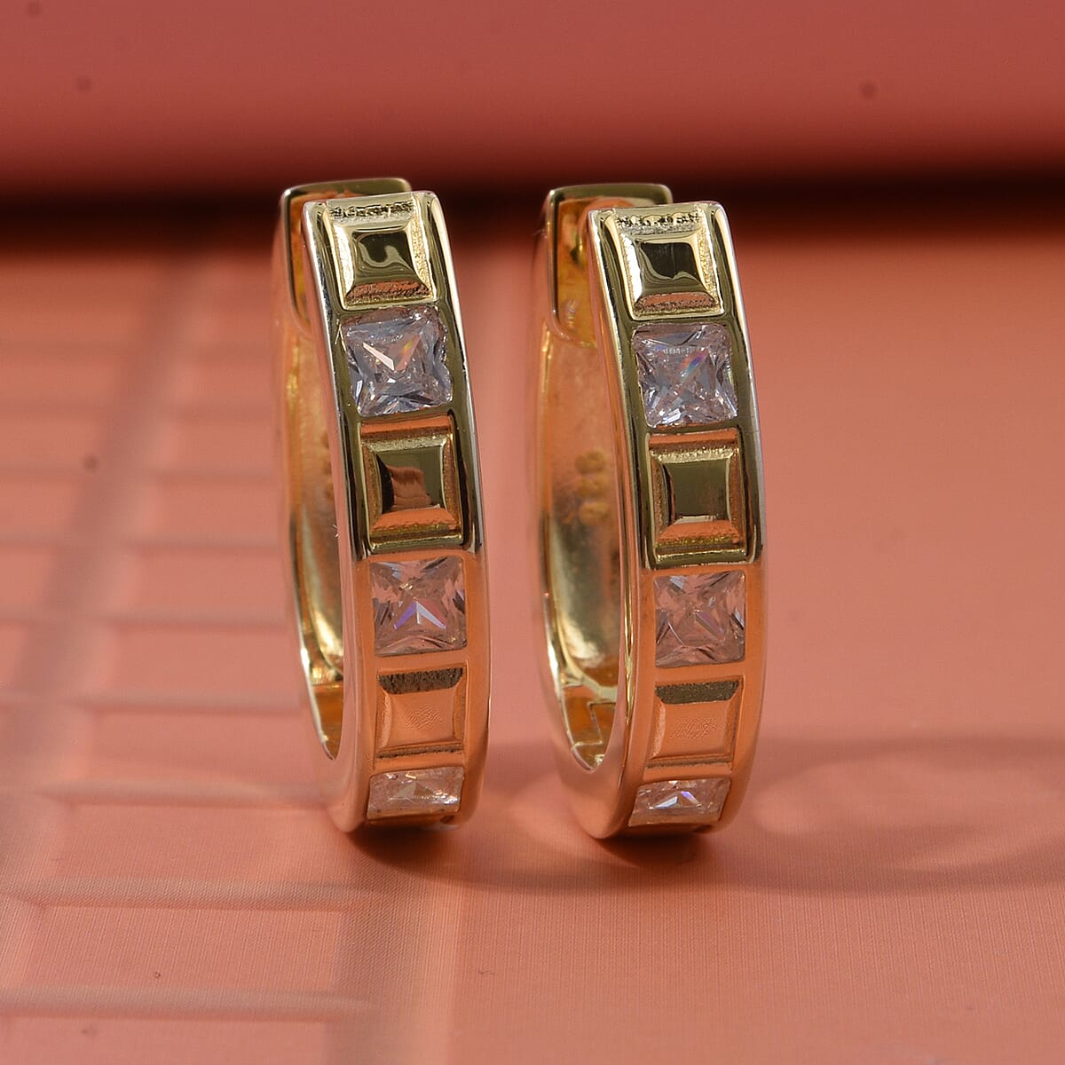 Simulated Diamond 1.50 ctw Earrings in 18K Yellow Gold Over Sterling Silver image number 1