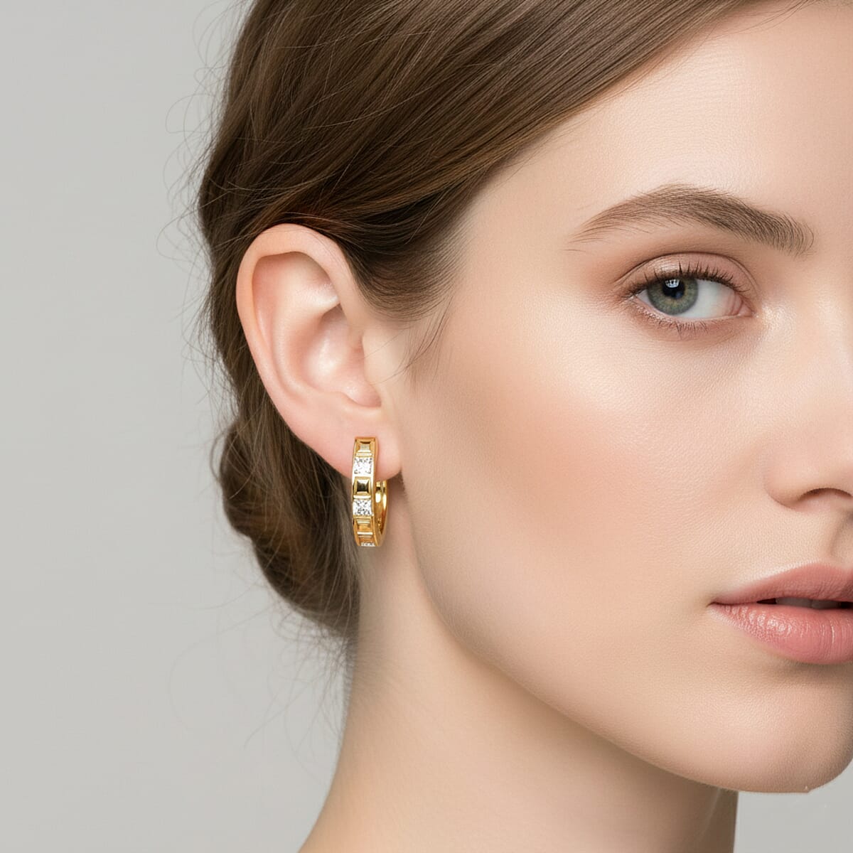 Simulated Diamond 1.50 ctw Earrings in 18K Yellow Gold Over Sterling Silver image number 2