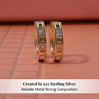 Simulated Diamond 1.50 ctw Earrings in 18K Yellow Gold Over Sterling Silver