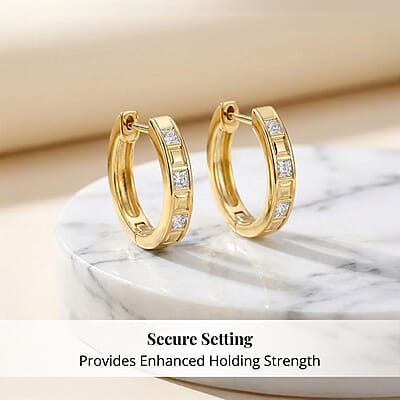 Simulated Diamond 1.50 ctw Earrings in 18K Yellow Gold Over Sterling Silver