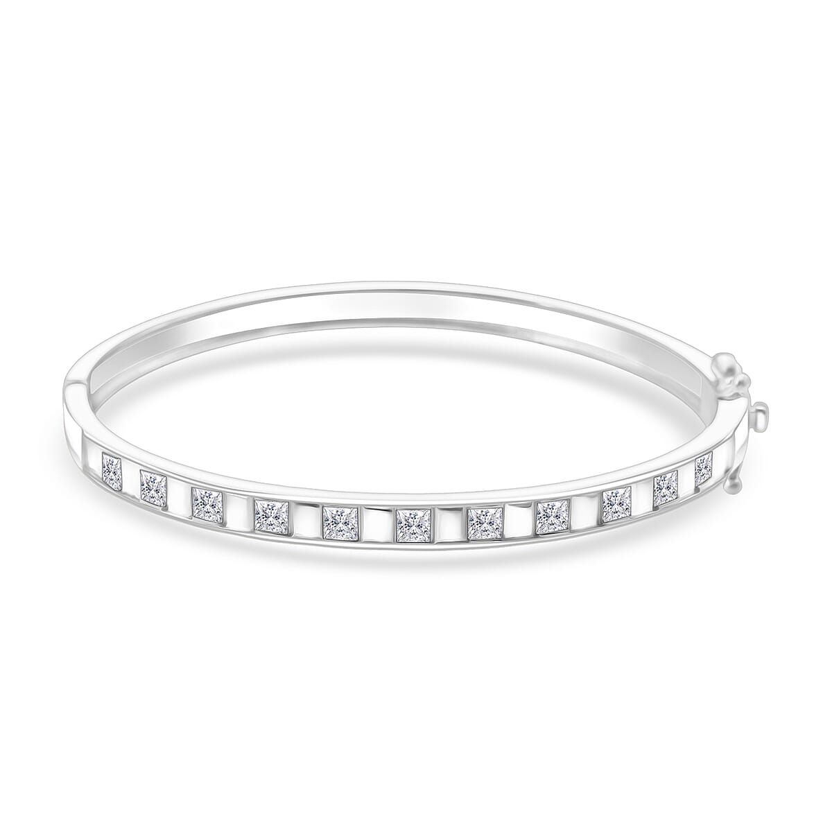 Simulated Diamond 2.75 ctw Bangle Bracelet in Rhodium Over Sterling Silver (7.25 In) image number 0