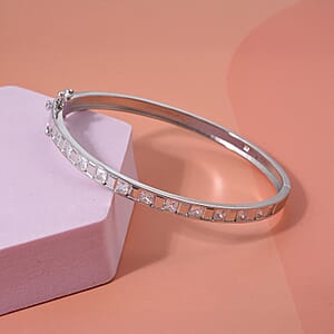 Simulated Diamond 2.75 ctw Bangle Bracelet in Rhodium Over Sterling Silver (7.25 In)