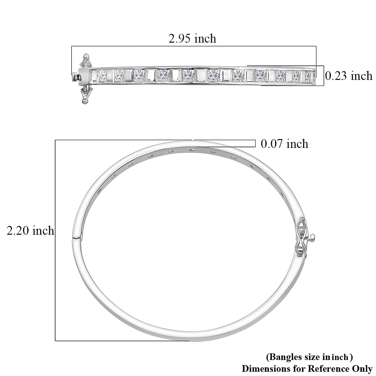 Simulated Diamond 2.75 ctw Bangle Bracelet in Rhodium Over Sterling Silver (7.25 In) image number 4