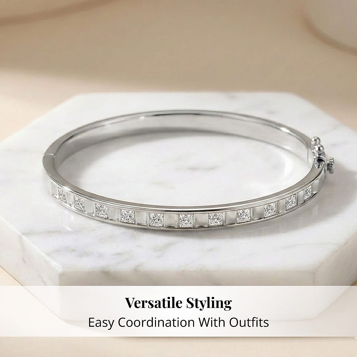 Simulated Diamond 2.75 ctw Bangle Bracelet in Rhodium Over Sterling Silver (7.25 In) image number 5