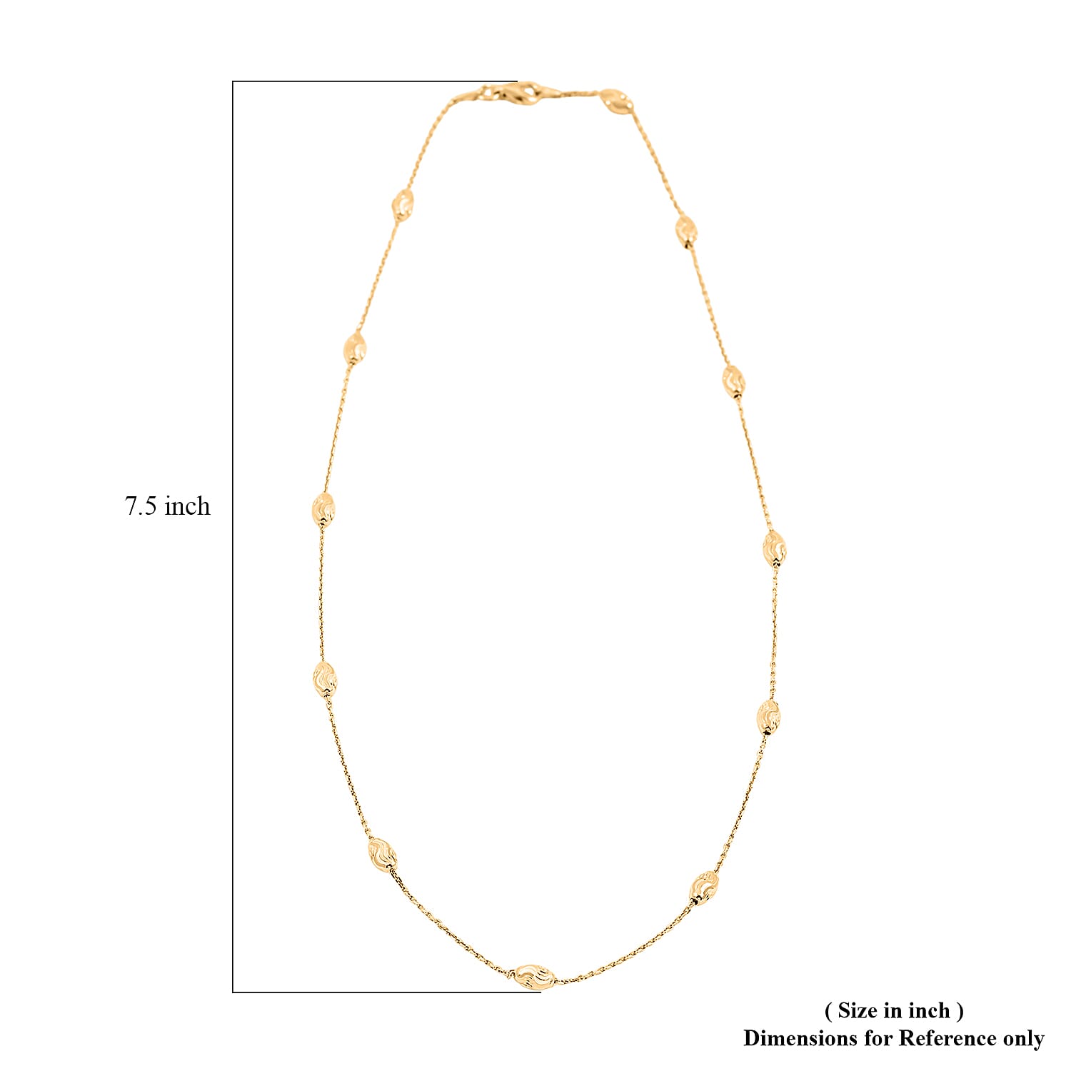 Italian 14K Yellow Gold Over Sterling Silver Moon Cut Oval Bead 3mm Chain Bracelet (7.25 In) 1.77 Grams