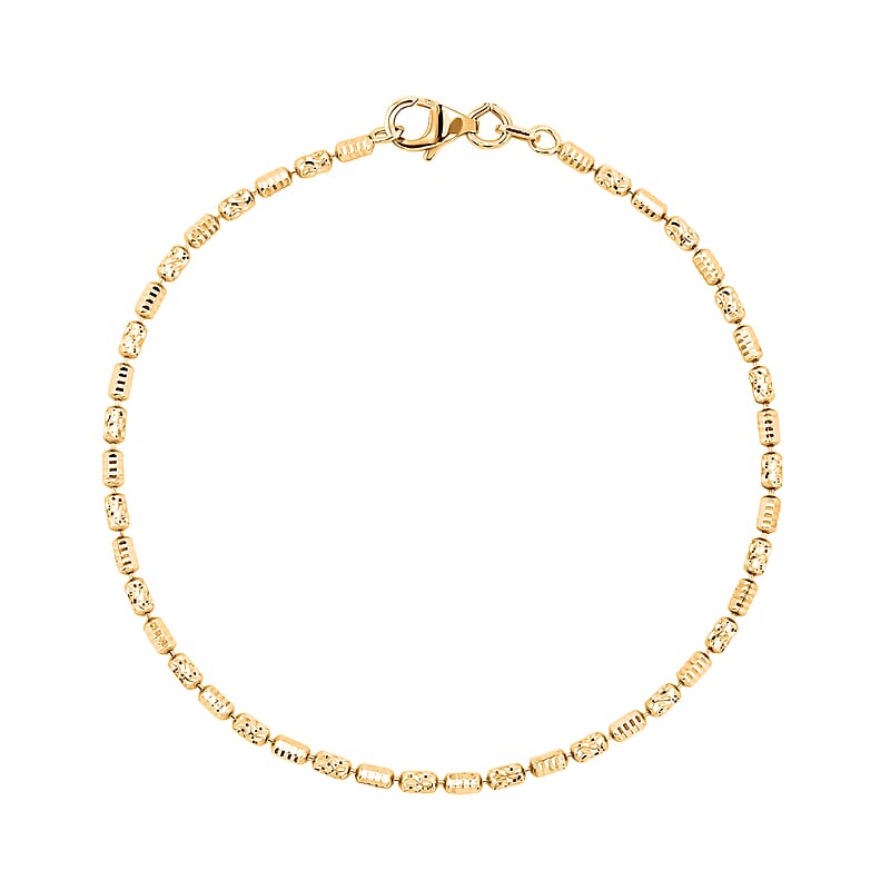 Italian 14K Yellow Gold Over Sterling Silver 2mm Diamond Cut Typhoon Bracelet (7.25 In) 2.40 Grams