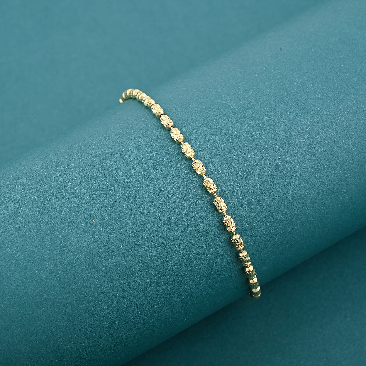 Italian 14K Yellow Gold Over Sterling Silver 2mm Diamond Cut Typhoon Bracelet (7.25 In) 2.40 Grams image number 1