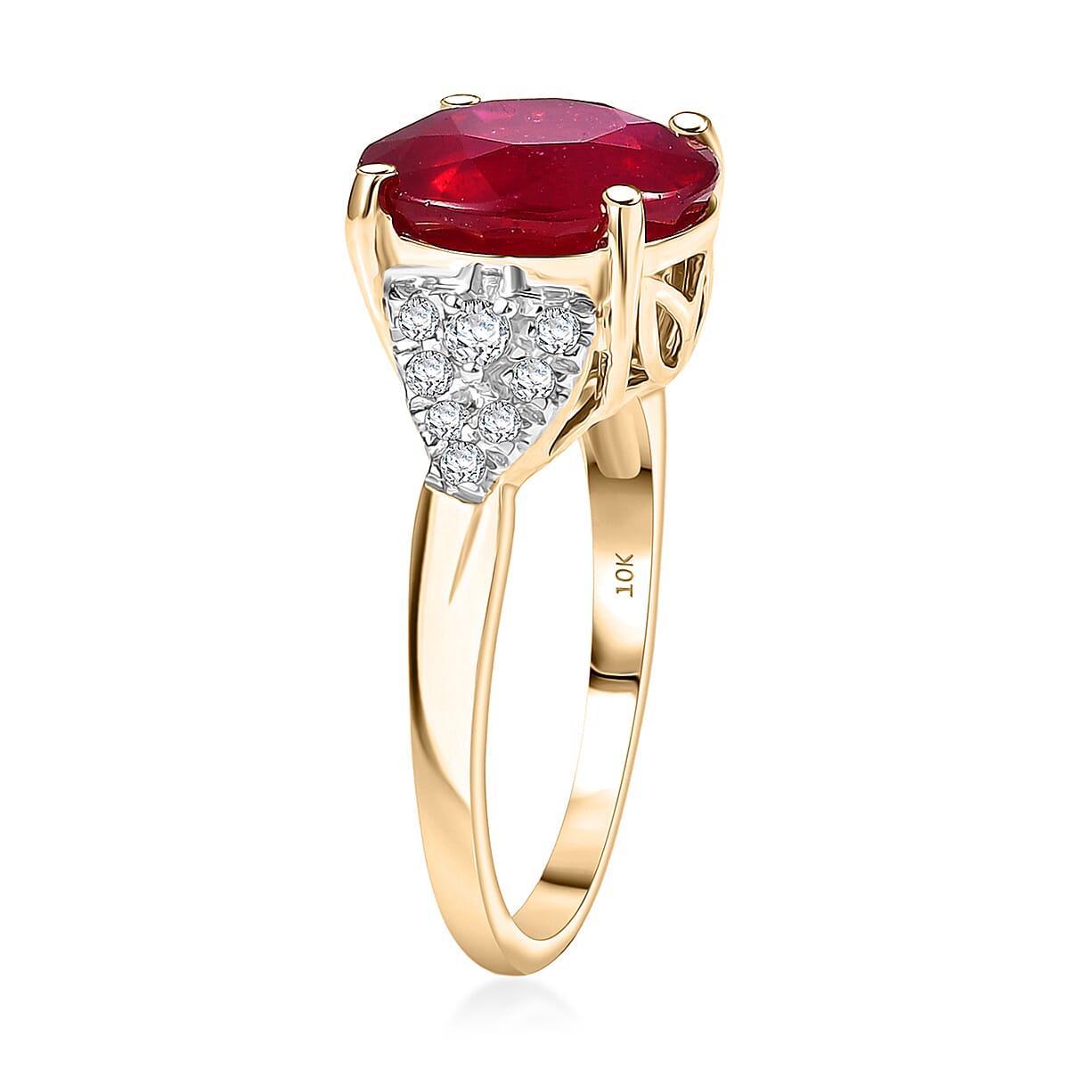 AAA Niassa Ruby (FF) 10.0) and Luxuriant Lab Grown Diamond G-H SI 7.10 ctw Ring in 10K Yellow Gold (Size 10.0) image number 3