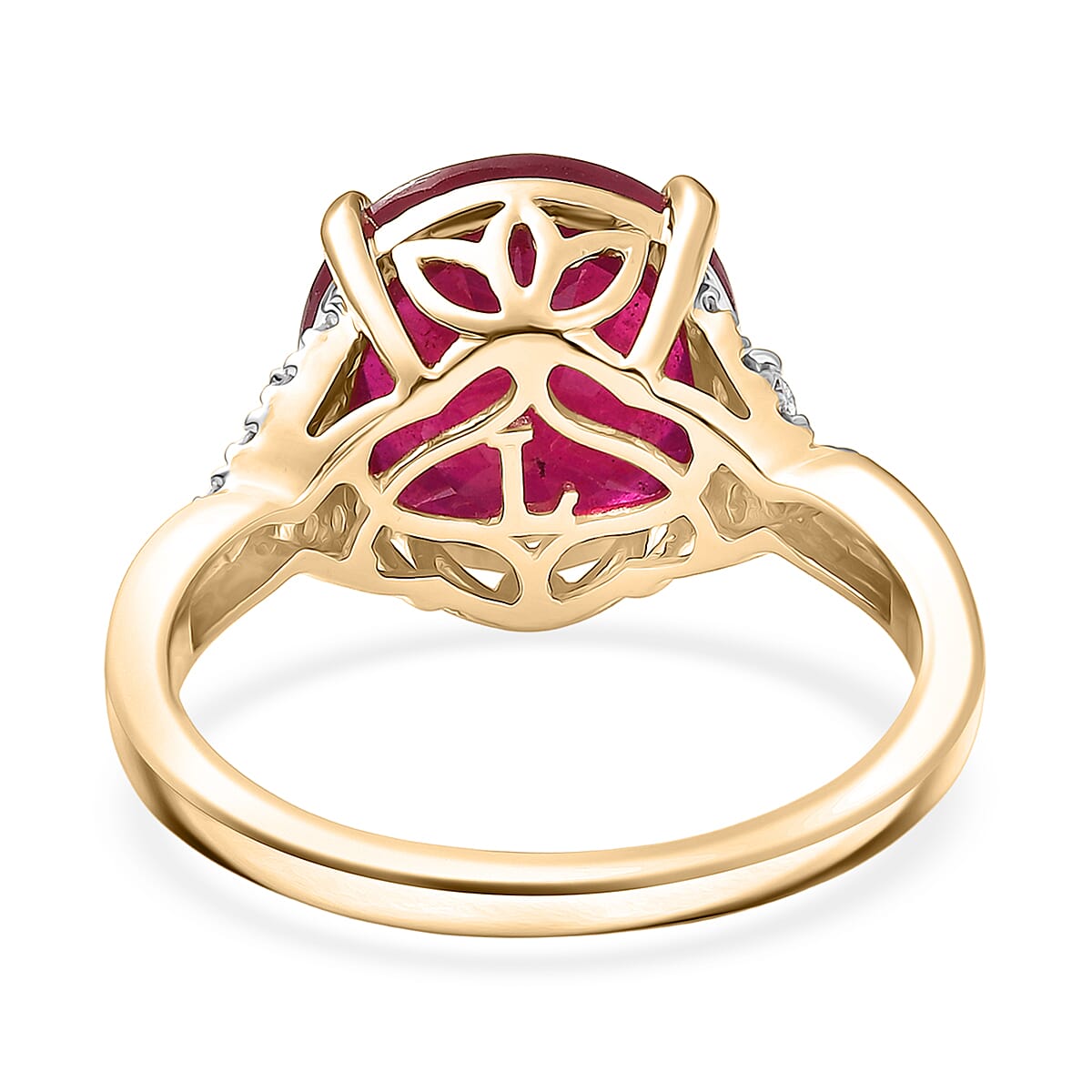 AAA Niassa Ruby (FF) 10.0) and Luxuriant Lab Grown Diamond G-H SI 7.10 ctw Ring in 10K Yellow Gold (Size 10.0) image number 4