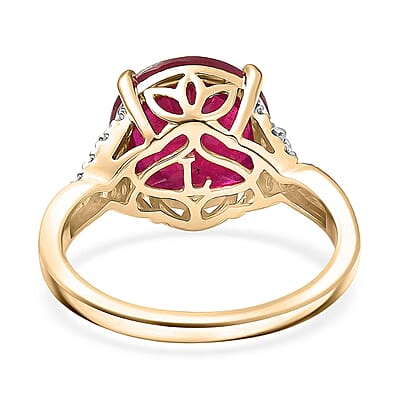 Certified & Appraised AAA Niassa Ruby (FF) and Luxuriant Lab Grown Diamond G-H SI 7.10 ctw Ring in 10K Yellow Gold (Size 10.0)