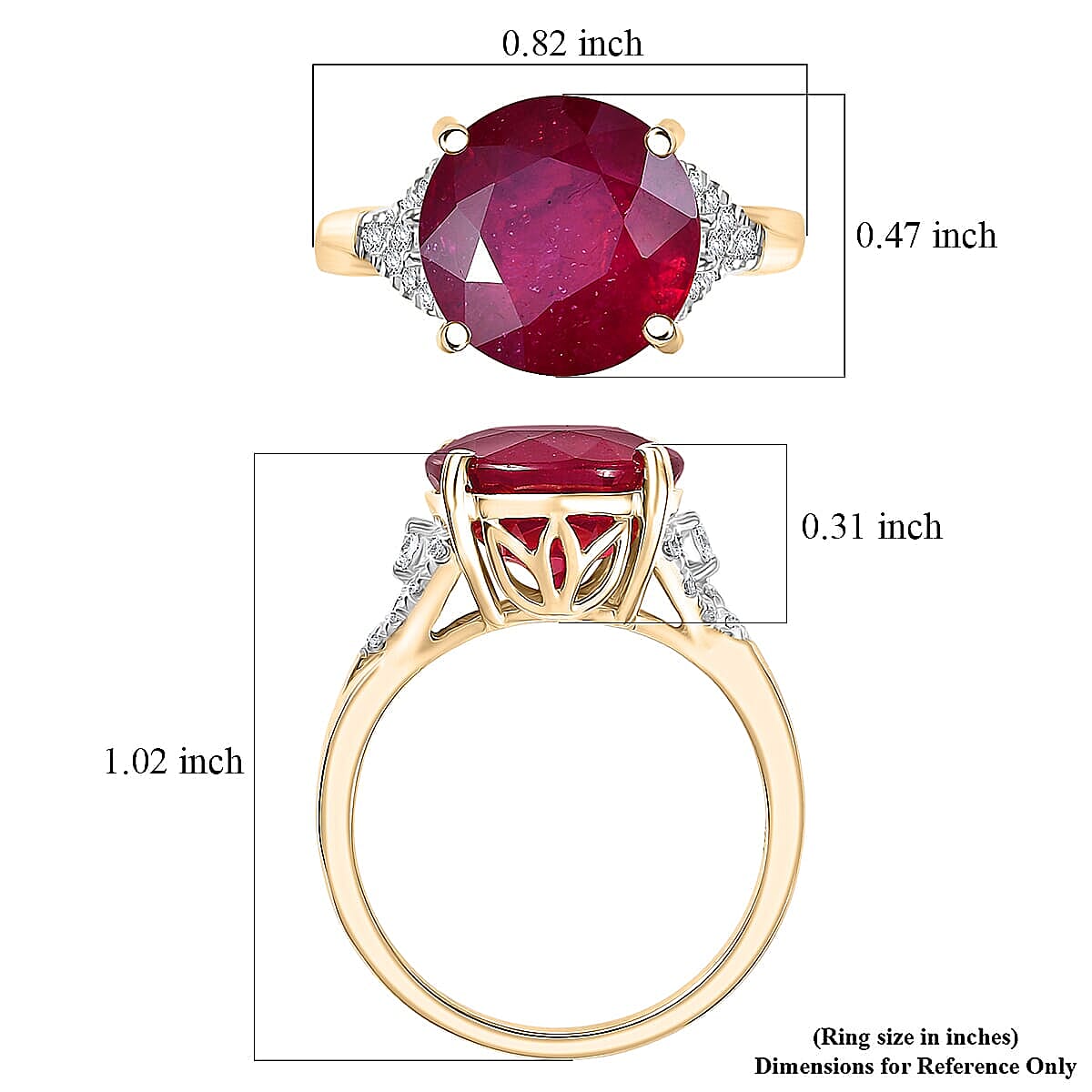 AAA Niassa Ruby (FF) 10.5) and Luxuriant Lab Grown Diamond G-H SI 7.10 ctw Ring in 10K Yellow Gold (Size 10.0) image number 5