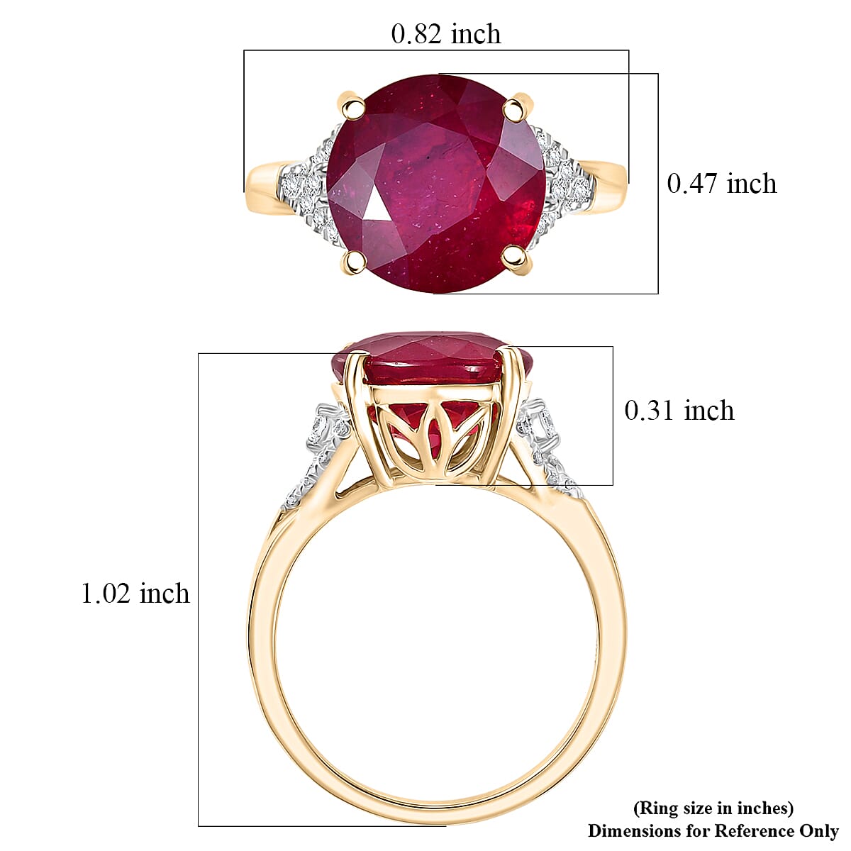 AAA Niassa Ruby (FF) and Luxuriant Lab Grown Diamond G-H SI 7.10 ctw Ring in 10K Yellow Gold (Size 6.0) image number 5