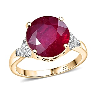 AAA Niassa Ruby (FF) and Luxuriant Lab Grown Diamond G-H SI 7.10 ctw Ring in 10K Yellow Gold (Size 8.0)