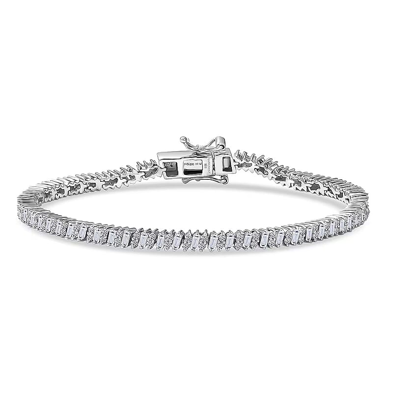 Luxuriant Lab Grown Diamond G-H SI 3.50 ctw Matrix Line Bracelet in Rhodium Over Sterling Silver (7.25 In)