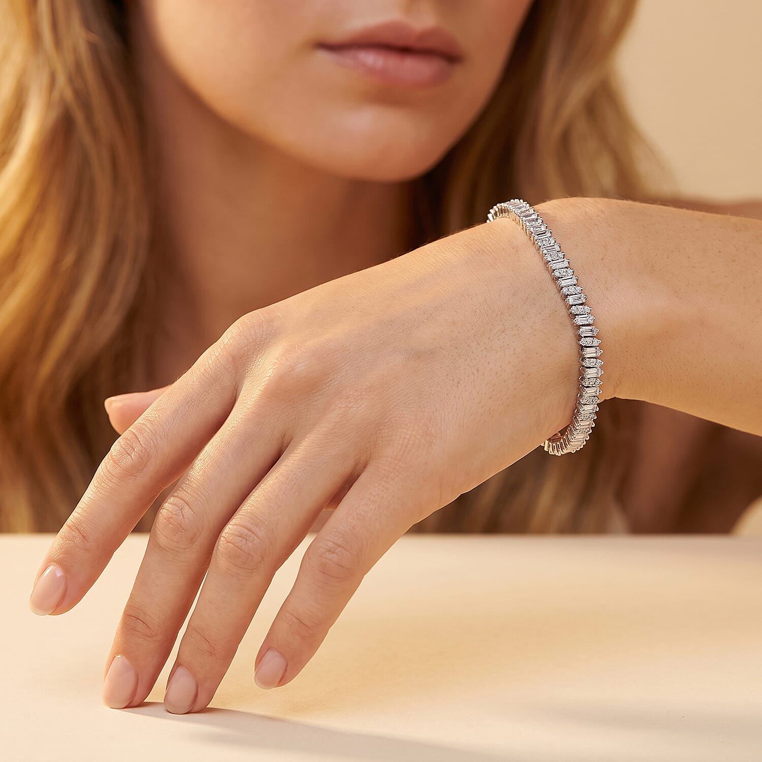 Luxuriant Lab Grown Diamond G-H SI 3.50 ctw Matrix Line Bracelet in Rhodium Over Sterling Silver (8.00 In)
