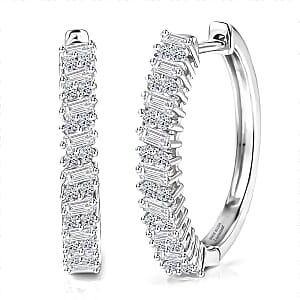 Luxuriant Lab Grown Diamond G-H SI 1.00 ctw Matrix Line Earrings in Rhodium Over Sterling Silver