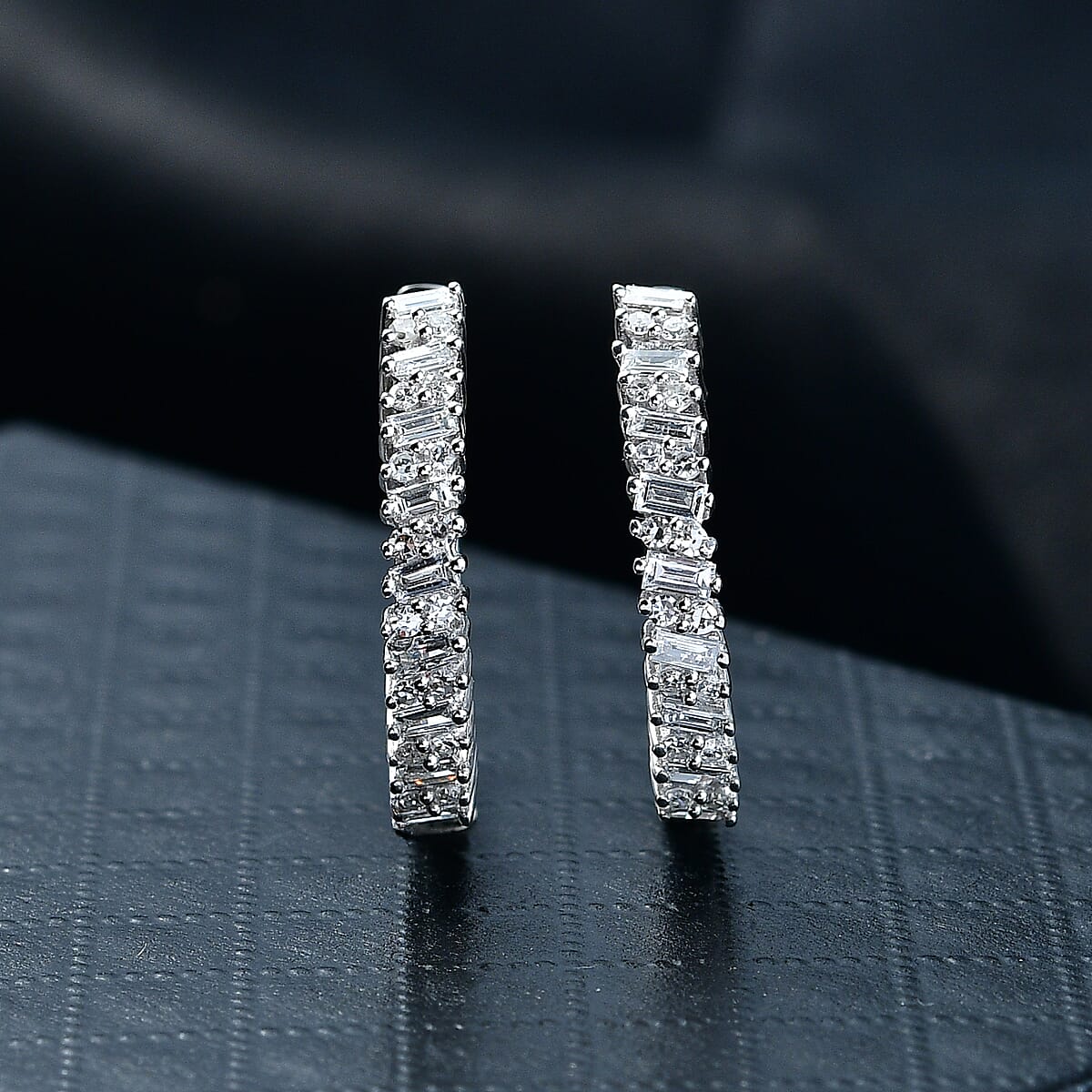 Luxuriant Lab Grown Diamond G-H SI 1.00 ctw Matrix Line Earrings in Rhodium Over Sterling Silver image number 1