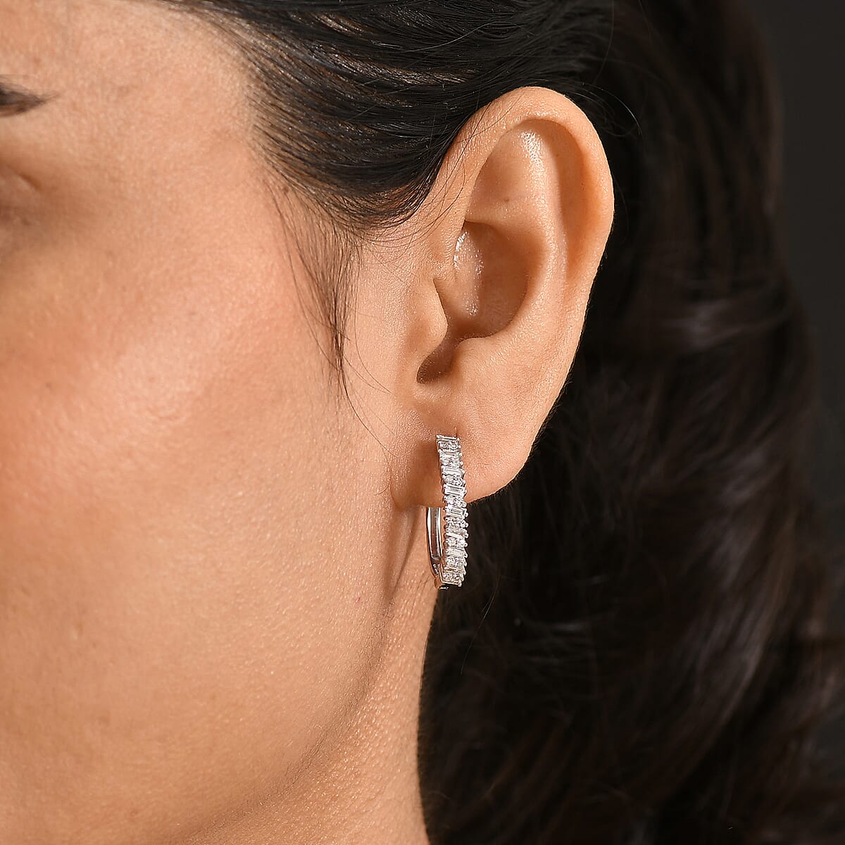 Luxuriant Lab Grown Diamond G-H SI 1.00 ctw Matrix Line Earrings in Rhodium Over Sterling Silver image number 2