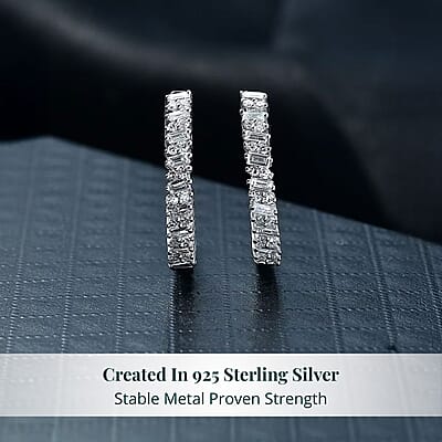Luxuriant Lab Grown Diamond G-H SI 1.00 ctw Matrix Line Earrings in Rhodium Over Sterling Silver