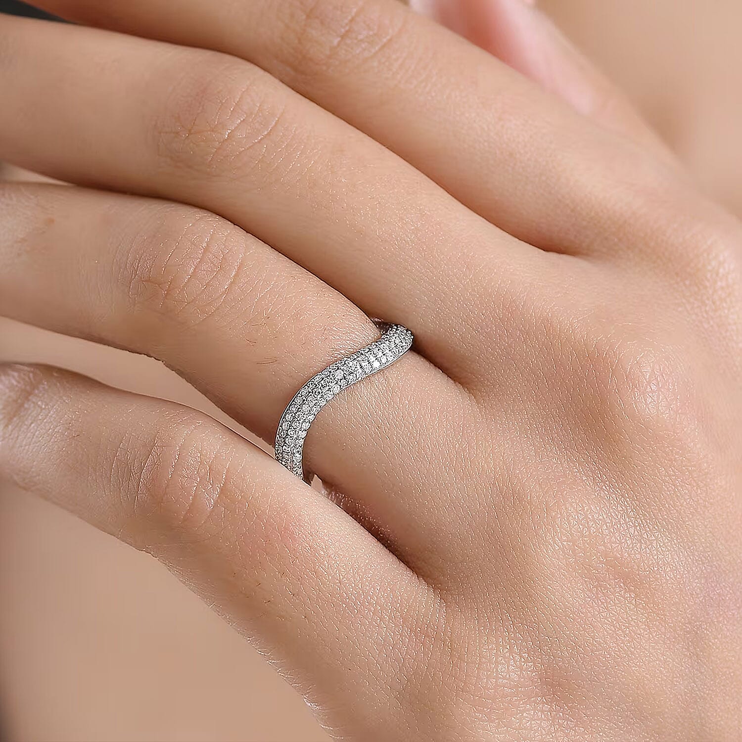 Luxuriant Lab Grown Diamond G-H SI 0.50 ctw Matrix Wave Ring in Rhodium Over Sterling Silver (Size 10.0)